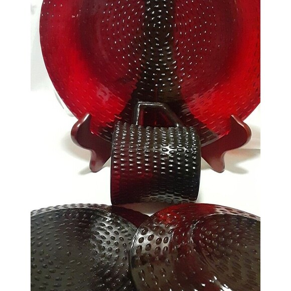 4pc Arcoroc Ruby Red "Elderberry Glass": Dinner, Salad, Bread, Cups UV Reactive - Picture 12 of 15